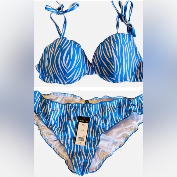 BCBG Blue Zebra Print Bikini Set XL/XXL – Top & Bottoms - Picture 1 of 5